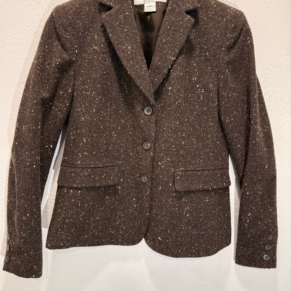 Vintage Jones New York Wool Soft‎ Tweed Blazer Brown/Cream/Camel - Size 4